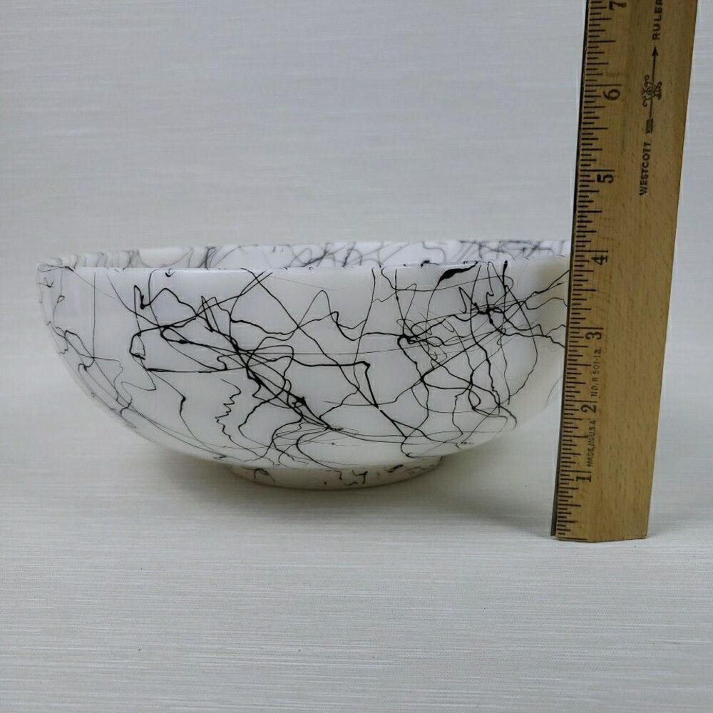 Black Spaghetti String Drizzle Serving Bowl White Glass Atomic MCM Vintage - Picture 11 of 16